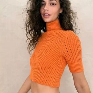 Free People Orange Knit Crop